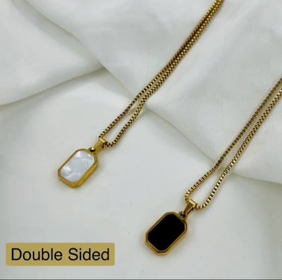 Double Sided Black & White Stainless Steel Pendant Necklace
