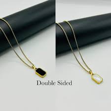 Double Sided Black & White Stainless Steel Pendant Necklace