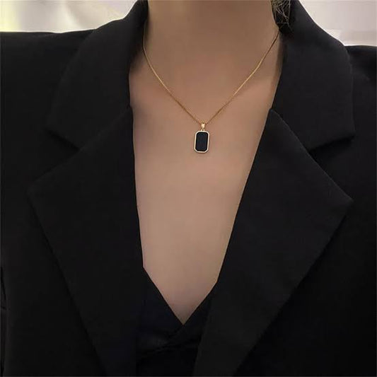Double Sided Black & White Stainless Steel Pendant Necklace